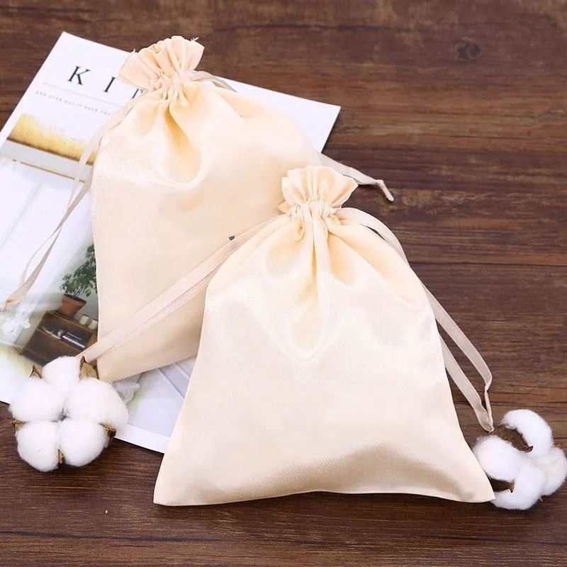 Cream Satin Drawstring Pouch