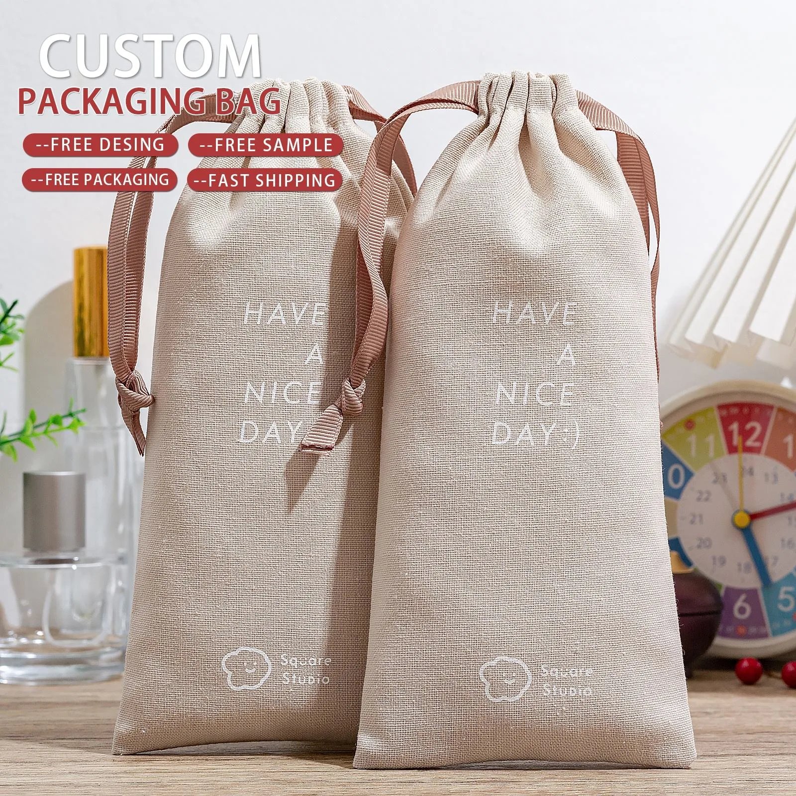 Textured Fabric Drawstring Pouch