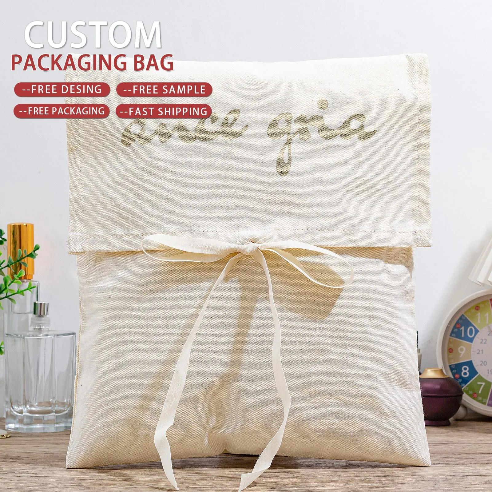Beige Fabric Envelope Pouch