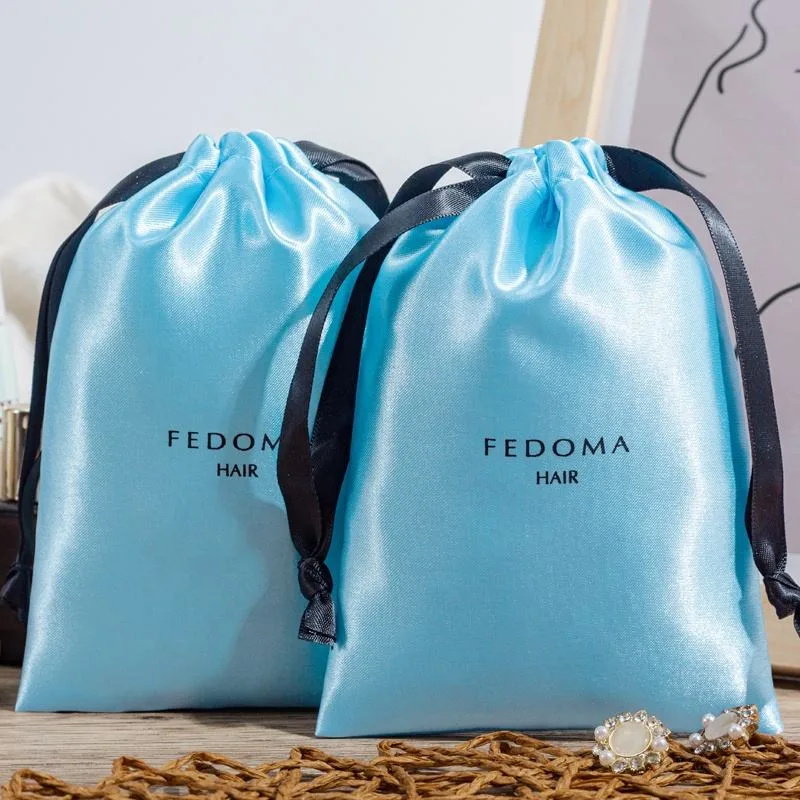 Blue Satin Drawstring Pouch