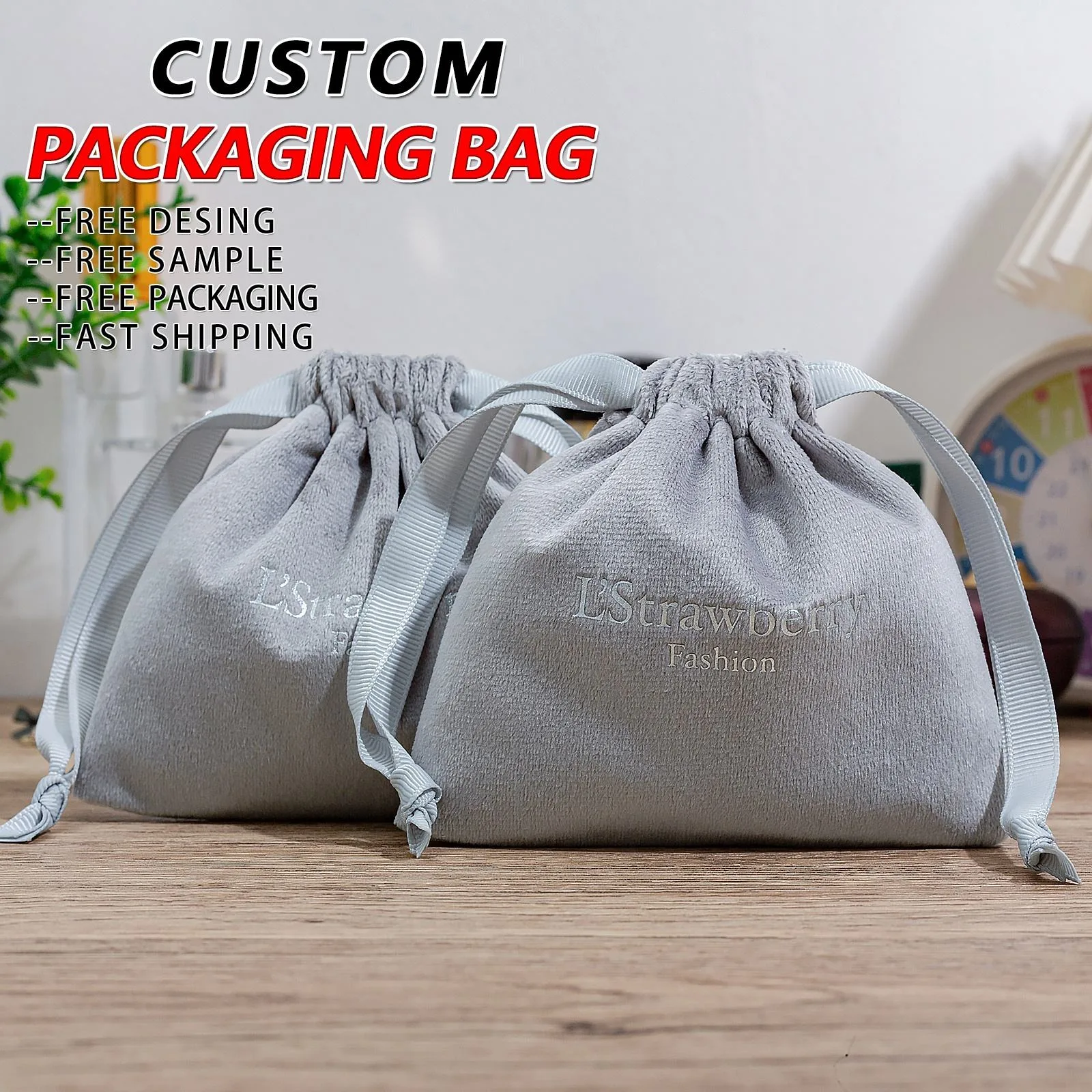 Beige Microfiber Drawstring Pouch