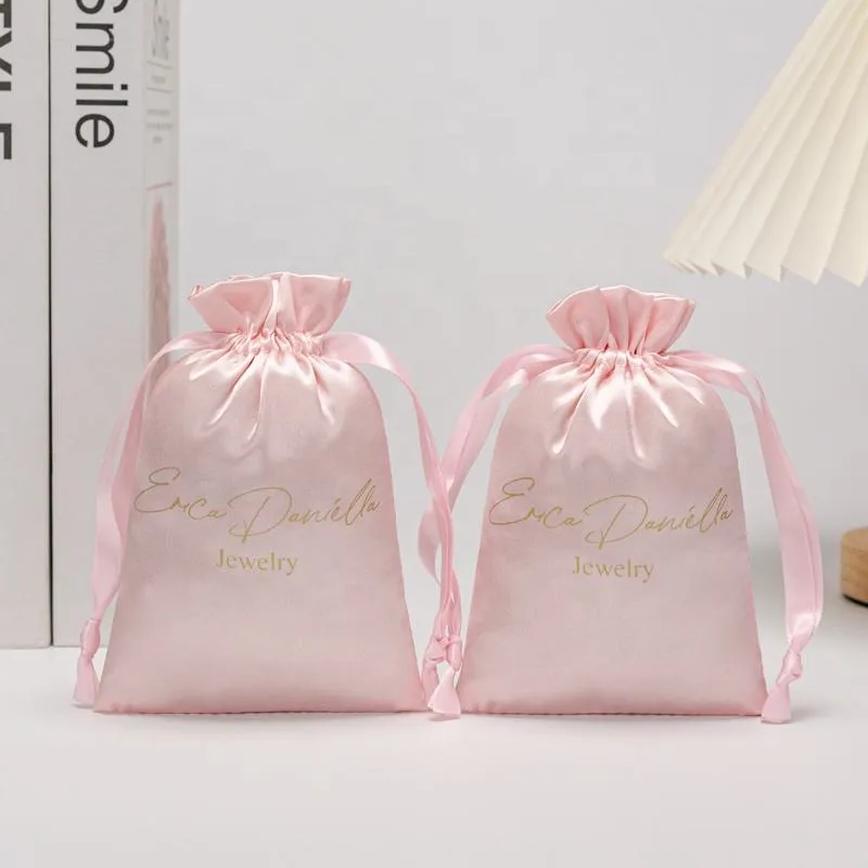 Pink Satin Drawstring Pouch