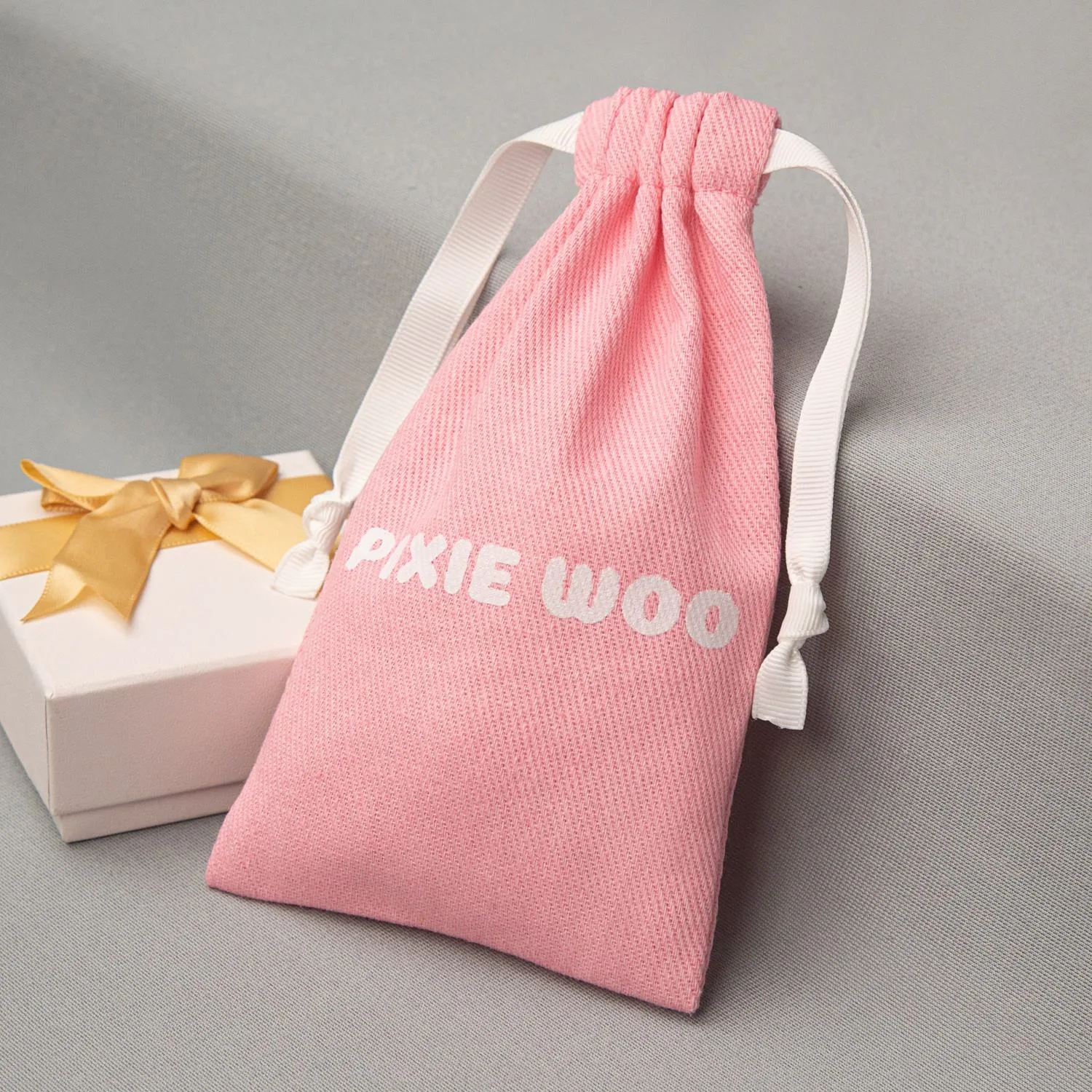 Pink Cotton Drawstring Pouch