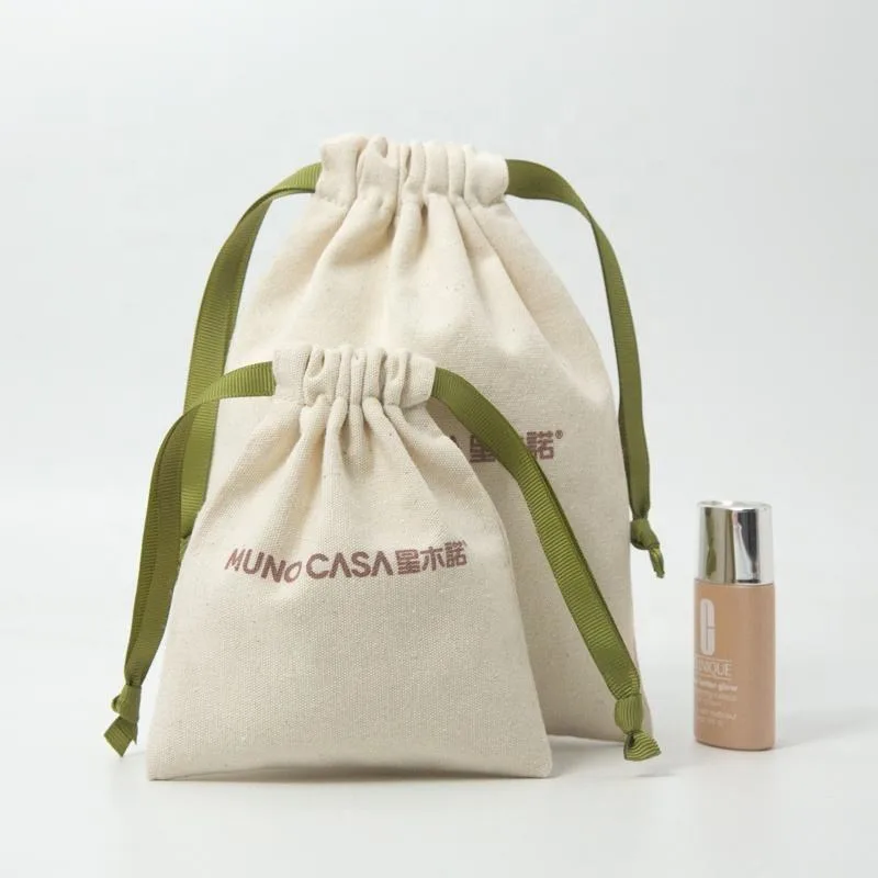 Green Cotton Drawstring Pouch