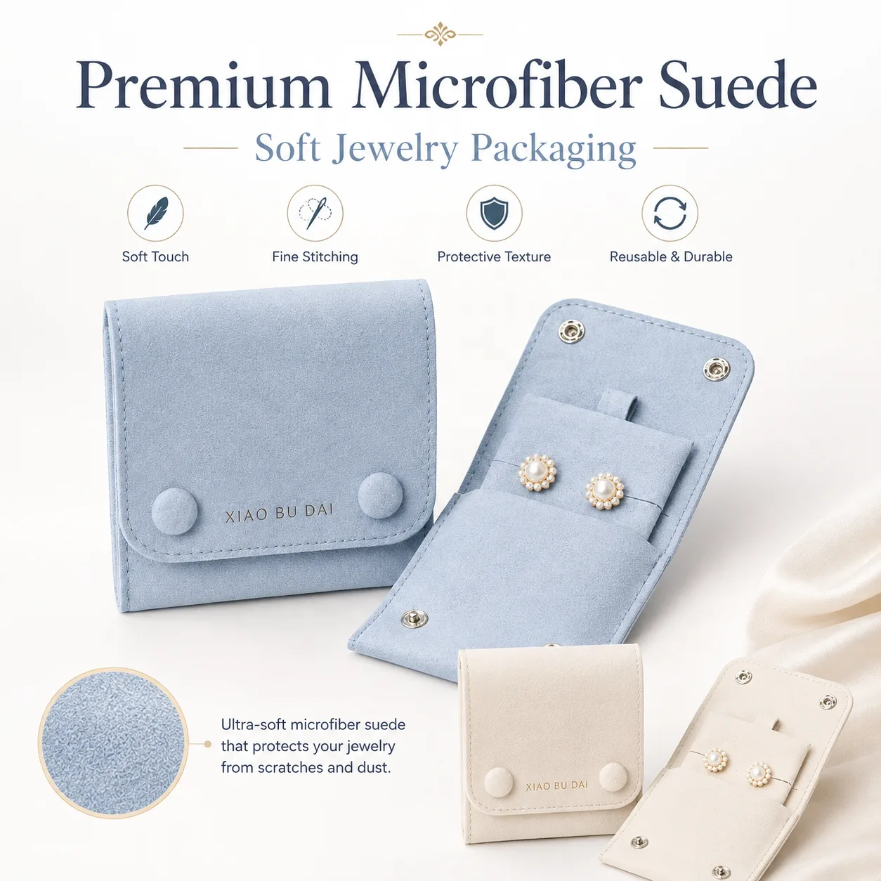 Cream Microfiber Envelope Pouch