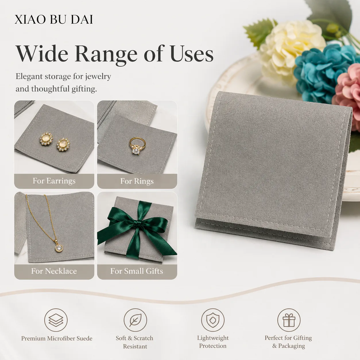Grey Microfiber Envelope Pouch