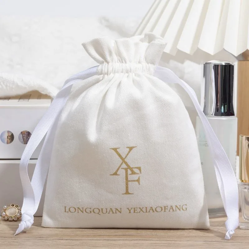 White Cotton Drawstring Pouch