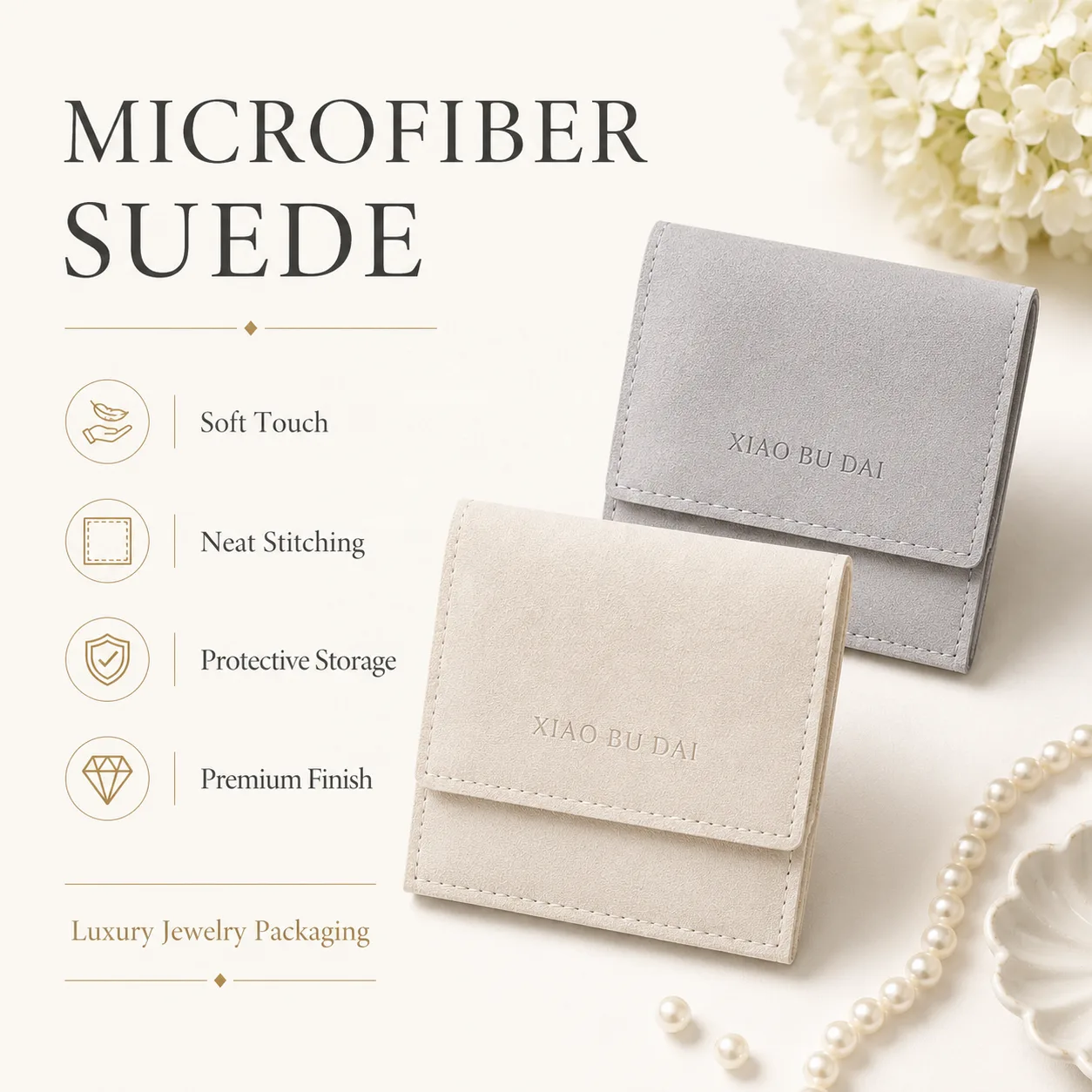 Cream Microfiber Envelope Pouch