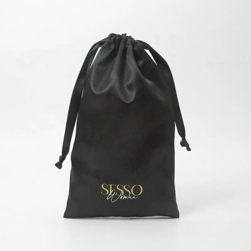Black Satin Drawstring Pouch