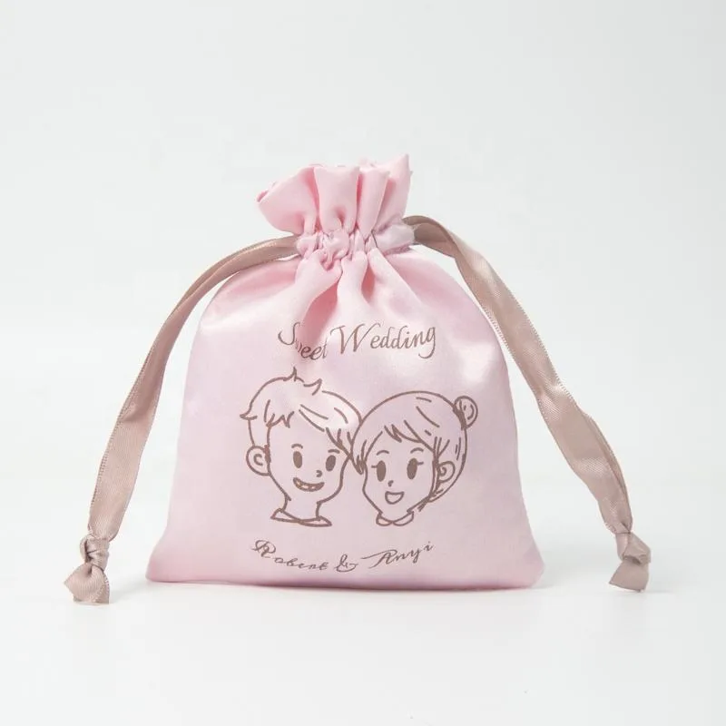 Pink Satin Drawstring Pouch