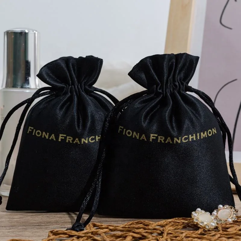 Black Satin Drawstring Pouch