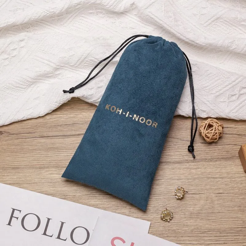 Blue Microfiber Drawstring Pouch