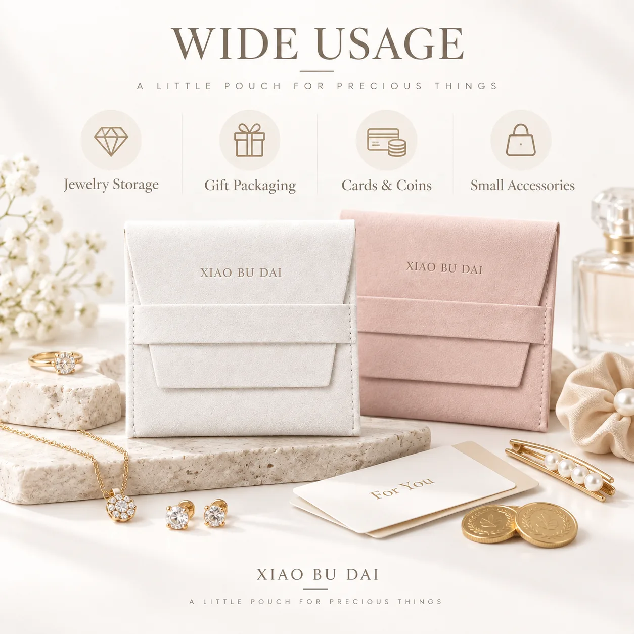 Cream Microfiber Envelope Pouch