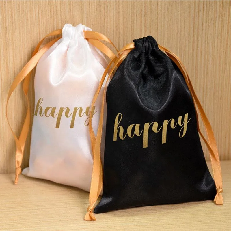 Black Satin Drawstring Pouch