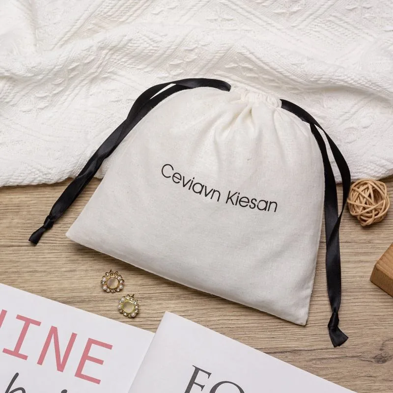 White Cotton Drawstring Pouch