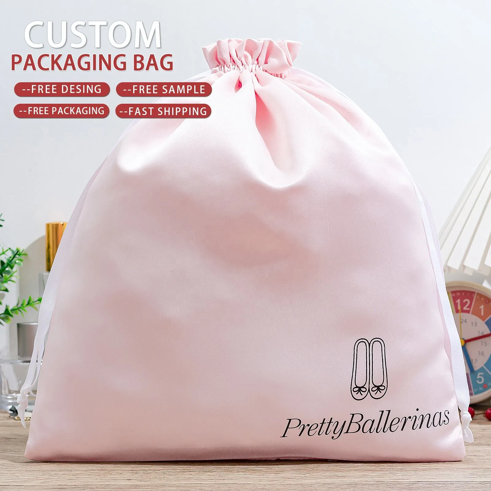 Pink Satin Drawstring Pouch