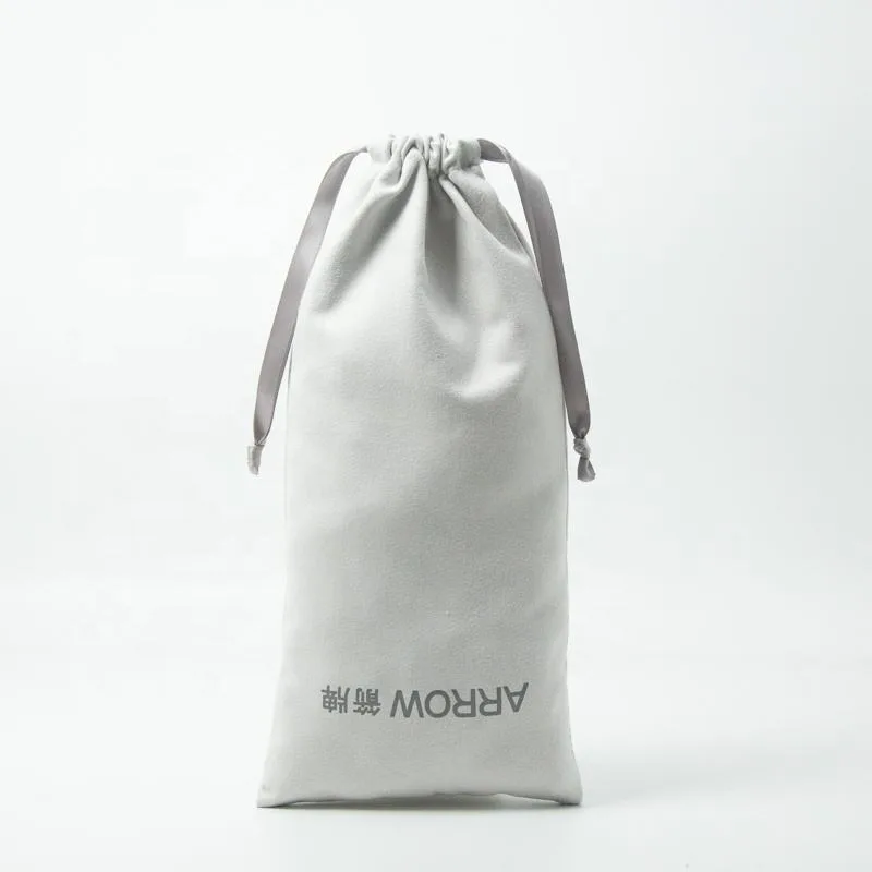 Grey Microfiber Drawstring Pouch