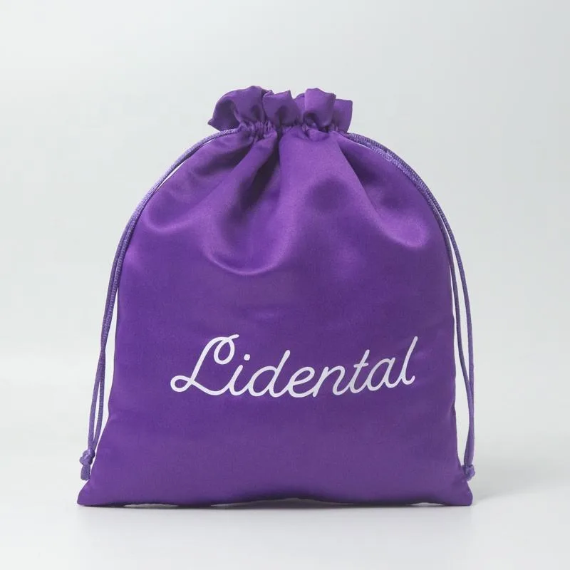 Purple Satin Drawstring Pouch