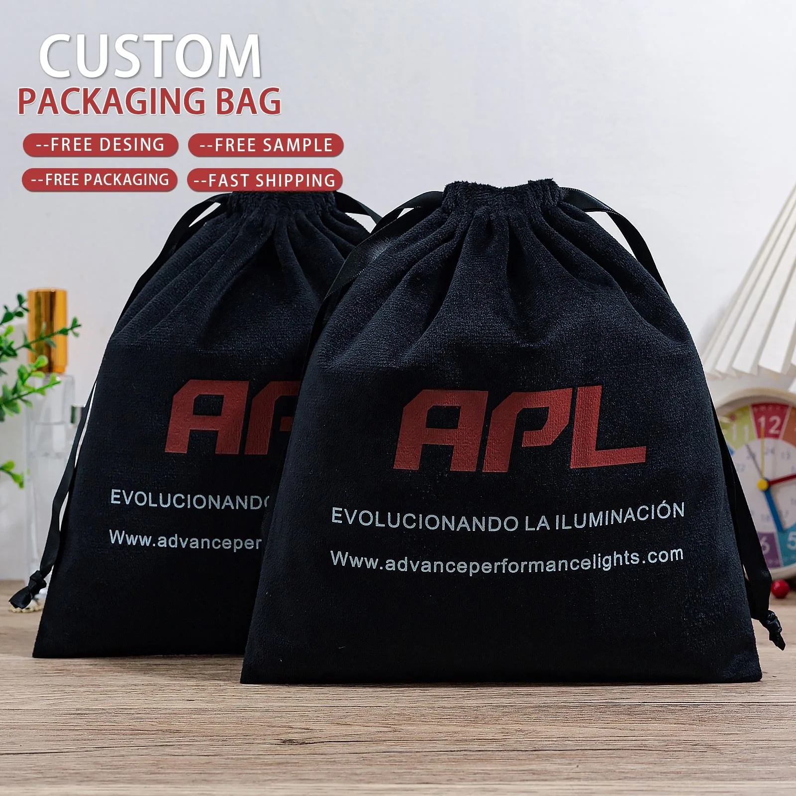 Black Microfiber Drawstring Pouch