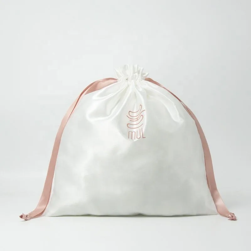 White Satin Drawstring Pouch