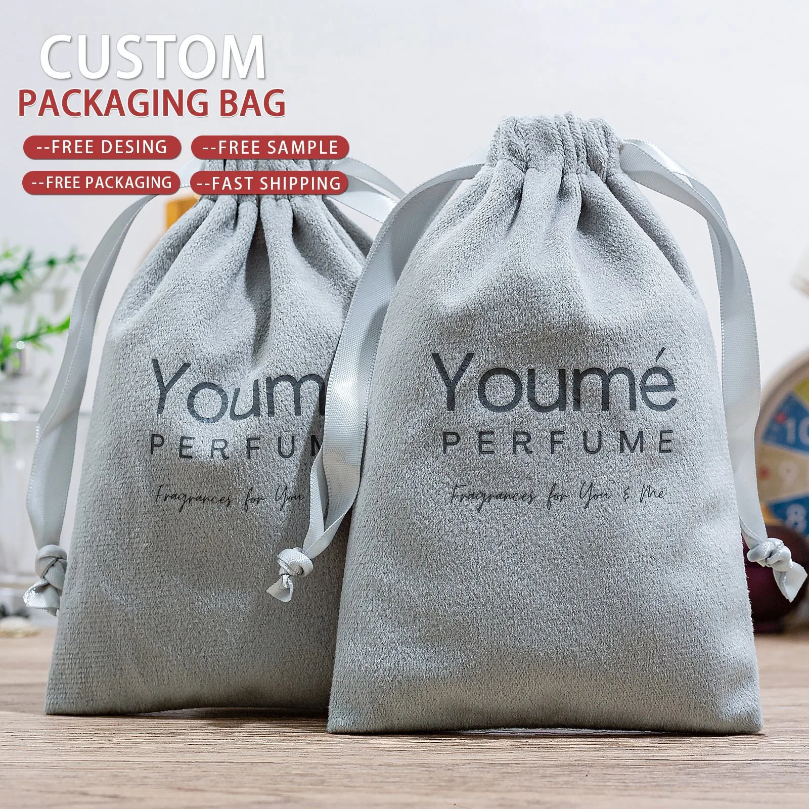 Grey Microfiber Drawstring Pouch
