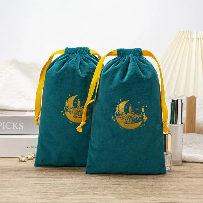 Green Velvet Drawstring Pouch