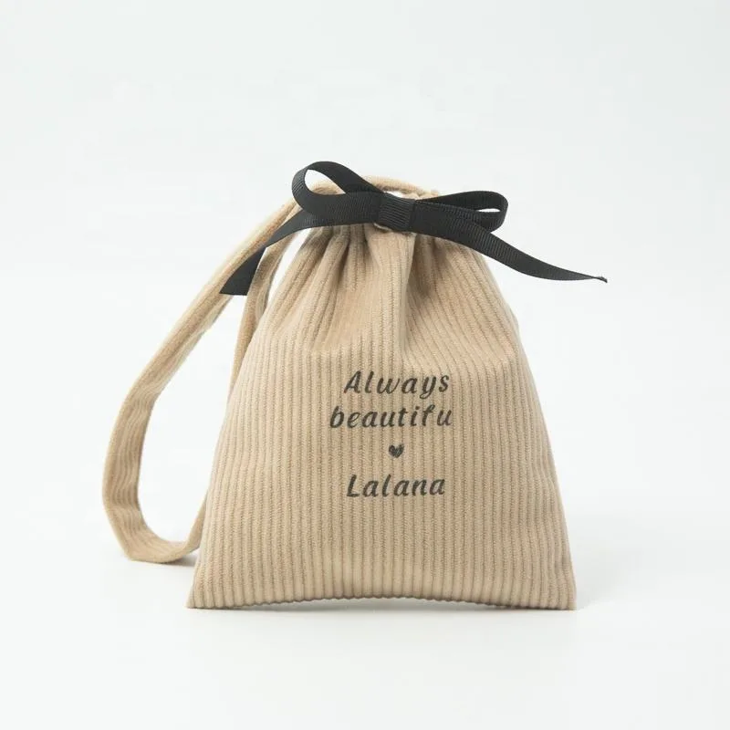 Brown Fabric Drawstring Pouch