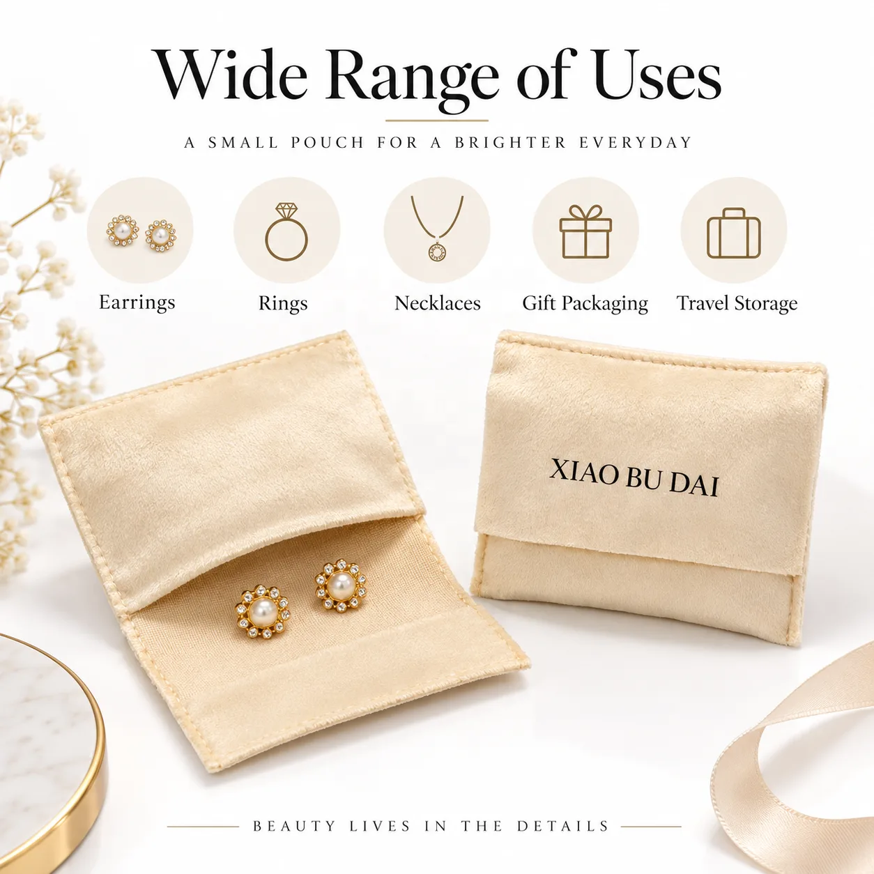 Cream Velvet Envelope Pouch
