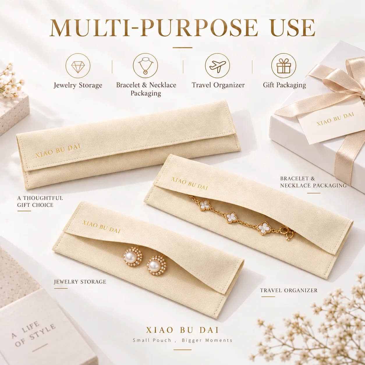 Cream Microfiber Envelope Pouch