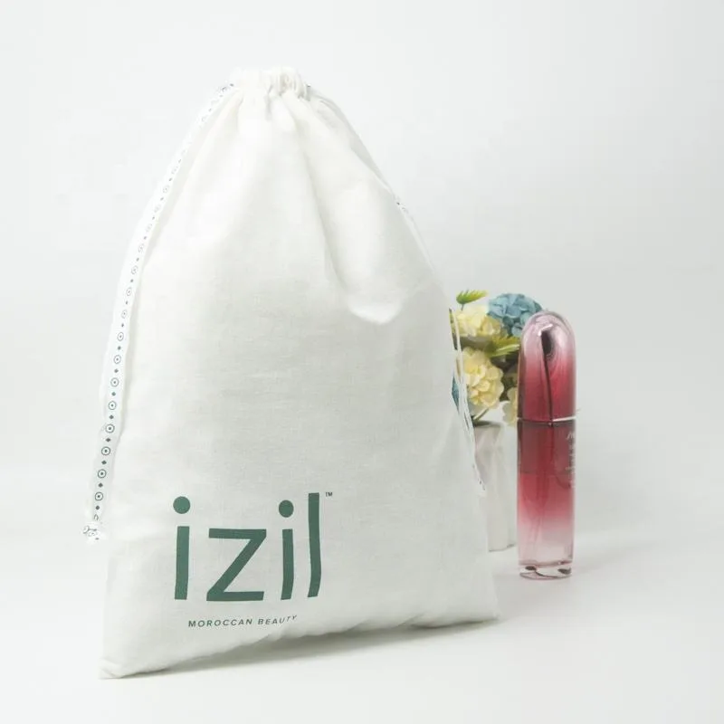 White Cotton Drawstring Pouch