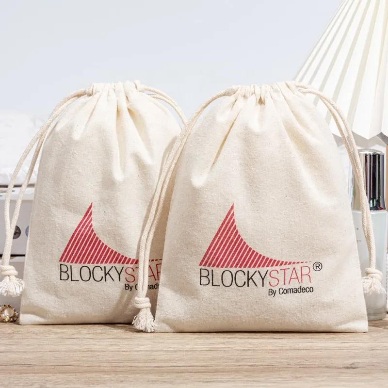 Beige Cotton Drawstring Pouch
