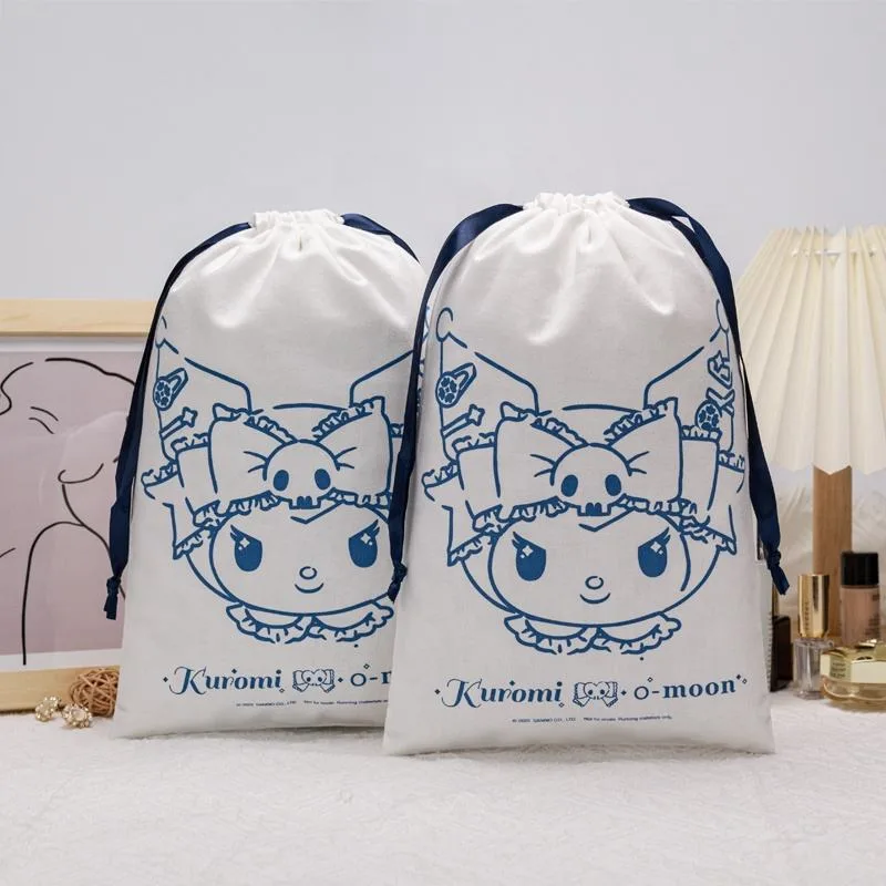 White Fabric Drawstring Pouch