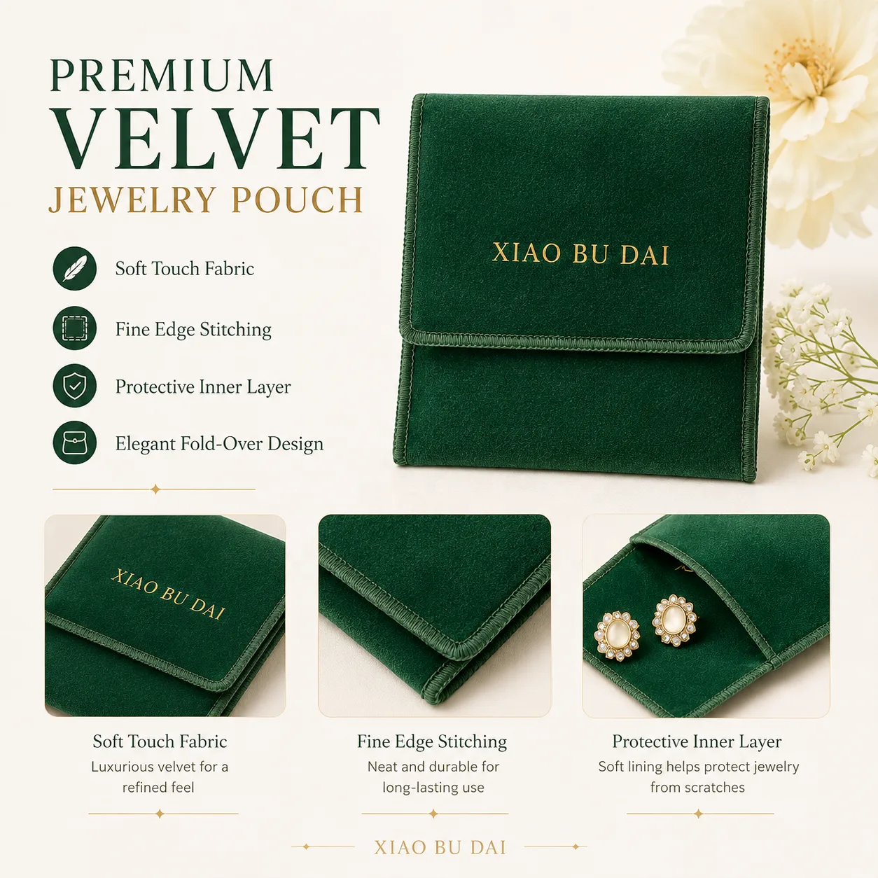 Green Velvet Envelope Pouch