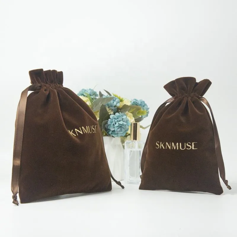 Brown Velvet Drawstring Pouch