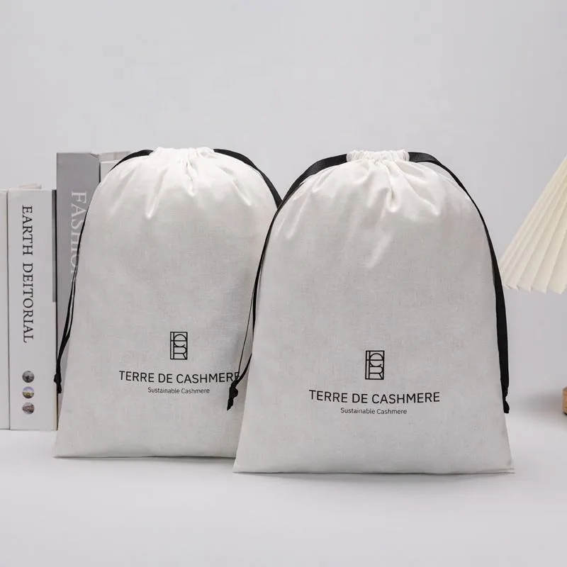 White Fabric Drawstring Pouch