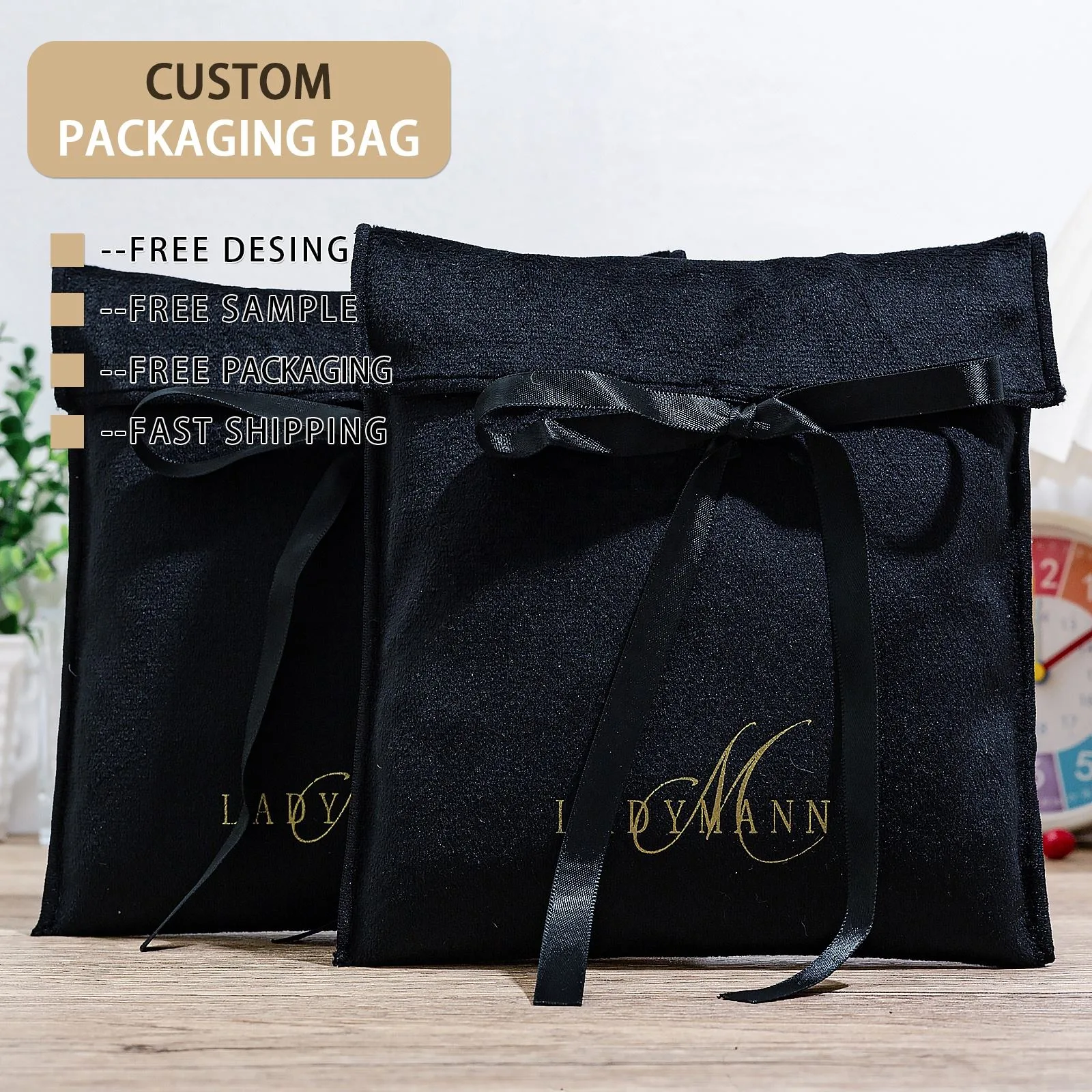 Black Velvet Envelope Pouch