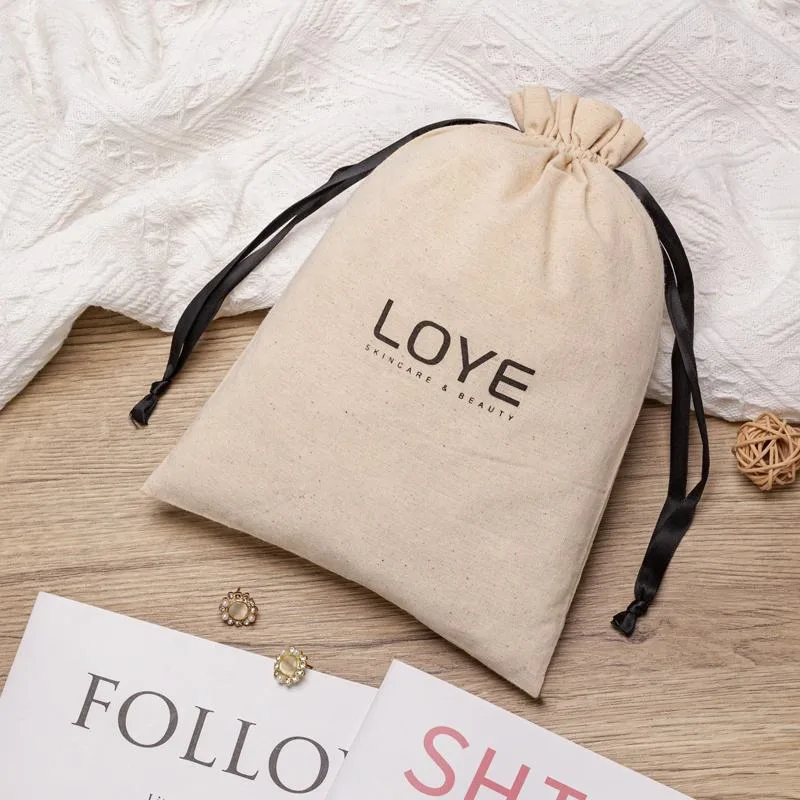 White Fabric Drawstring Pouch