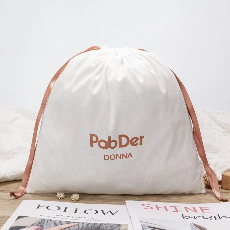 White Fabric Drawstring Pouch