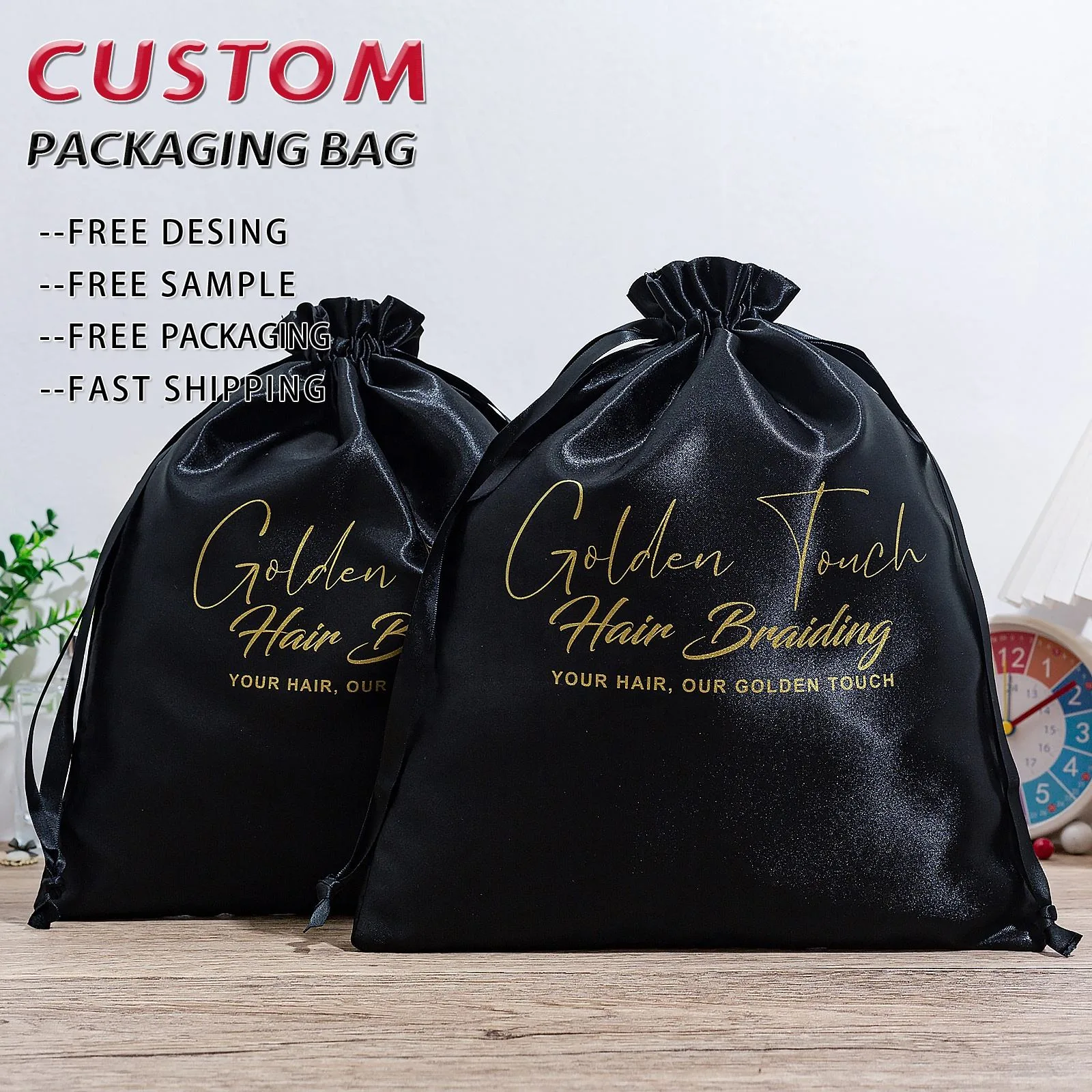 Black Satin Drawstring Pouch