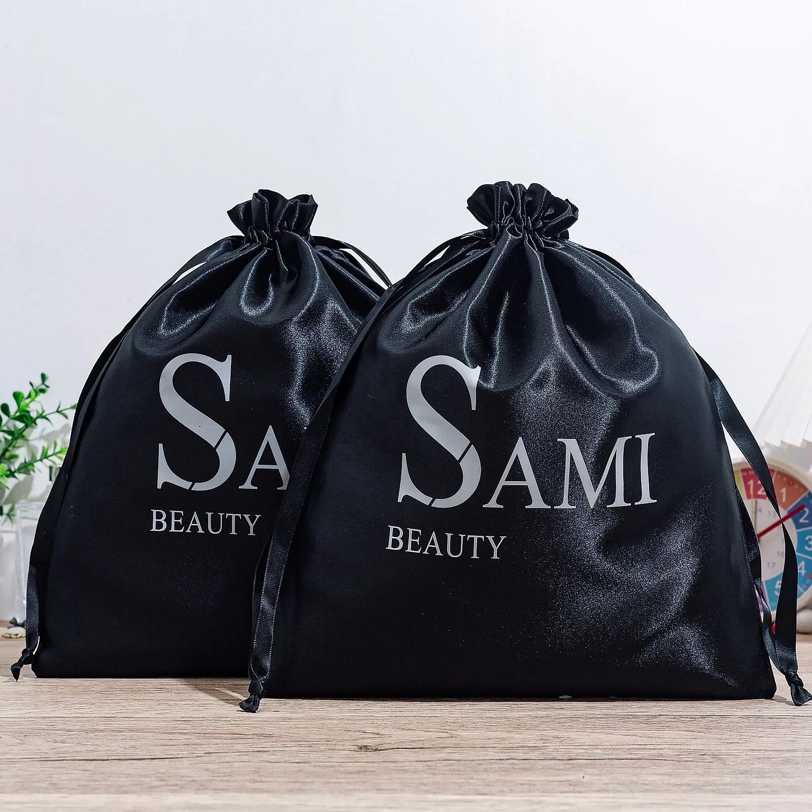 Black Satin Drawstring Pouch
