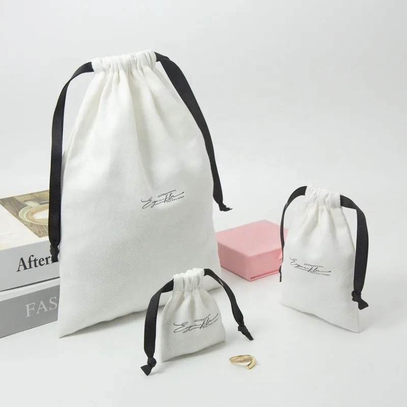 White Cotton Drawstring Pouch