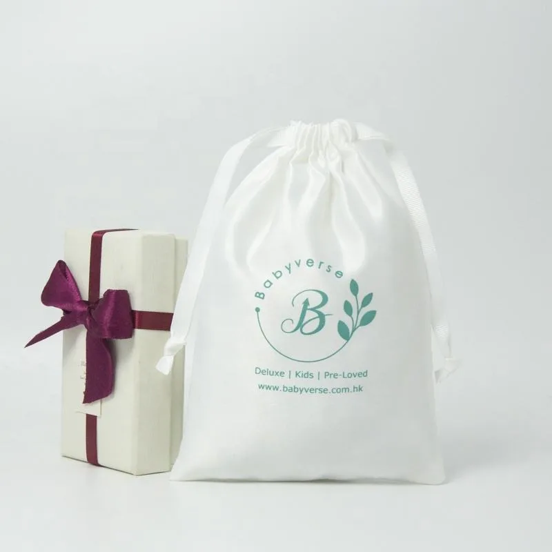 White Satin Drawstring Pouch