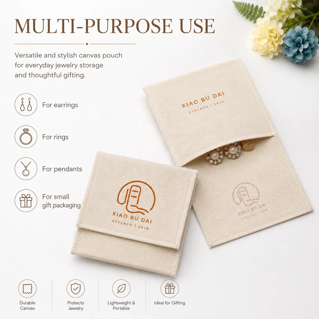 Cream Fabric Envelope Pouch