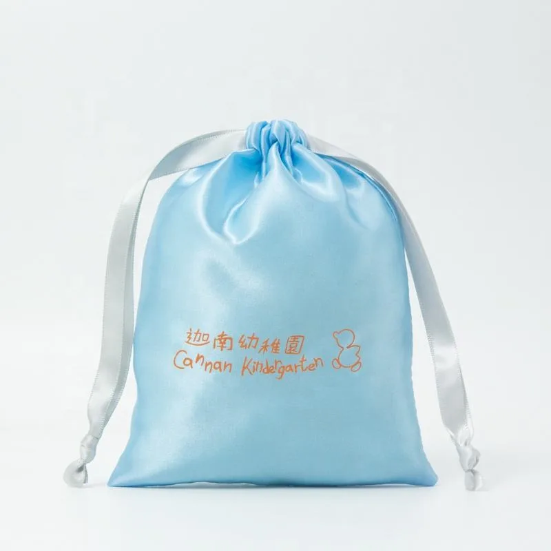 Blue Satin Drawstring Pouch
