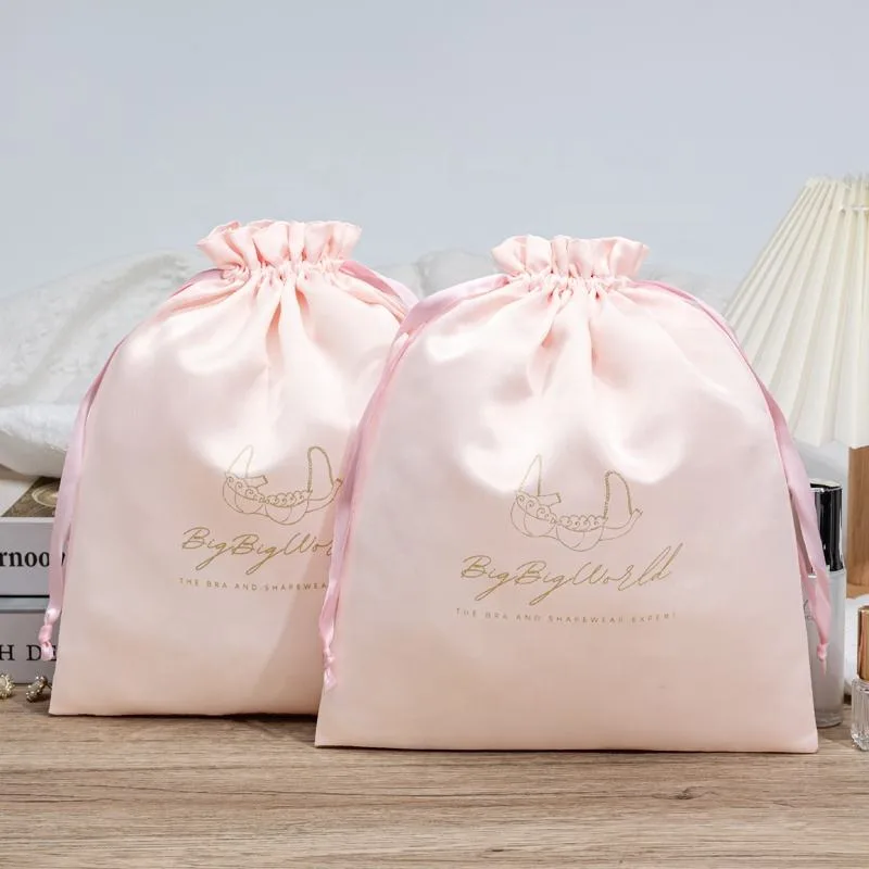 Pink Satin Drawstring Pouch