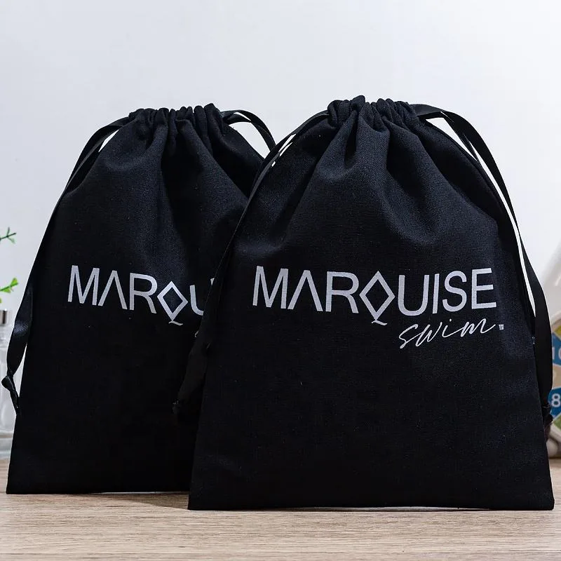 Black Cotton Drawstring Pouch