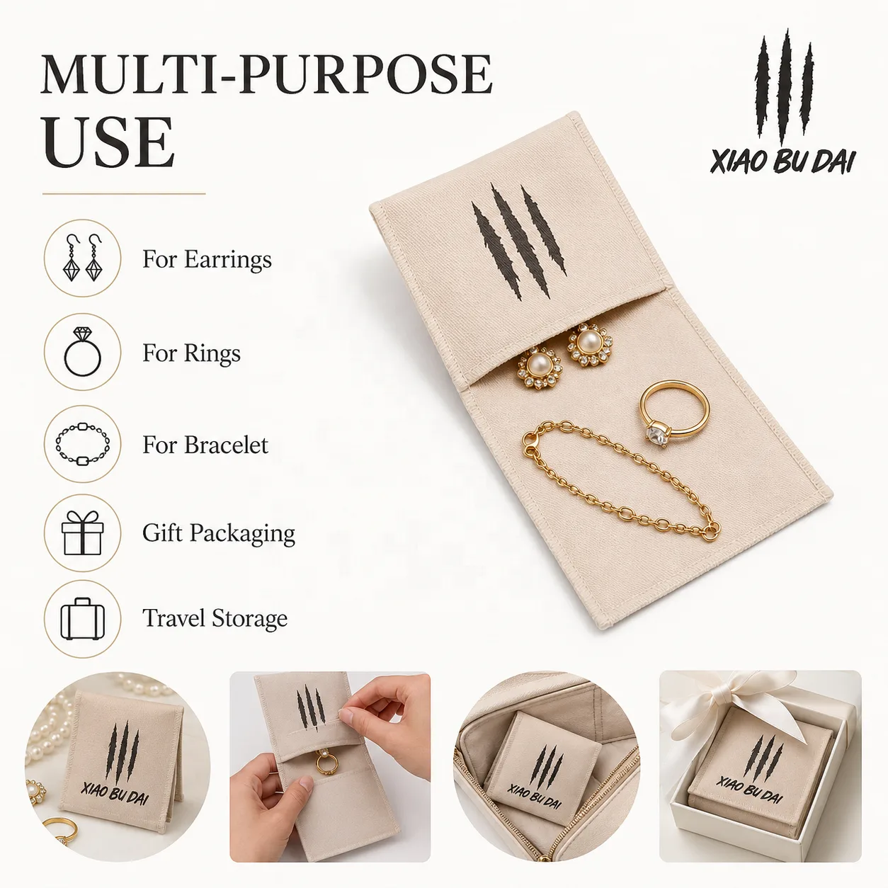 Beige Satin Envelope Pouch