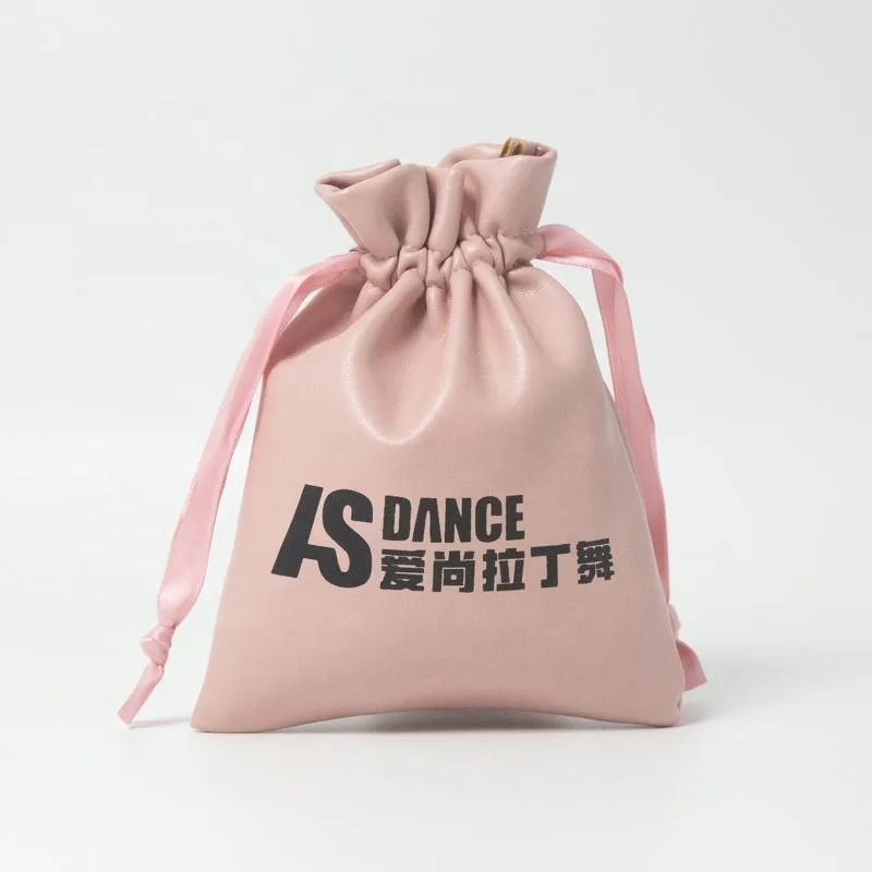 Black Leather-Look Drawstring Pouch