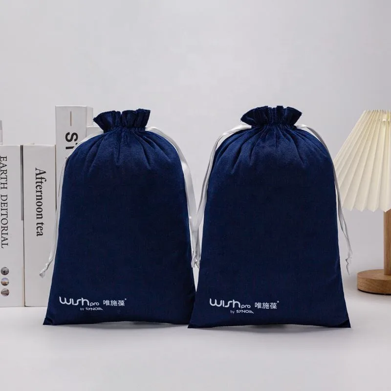 Blue Velvet Drawstring Pouch