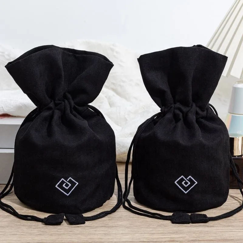 Black Microfiber Drawstring Pouch